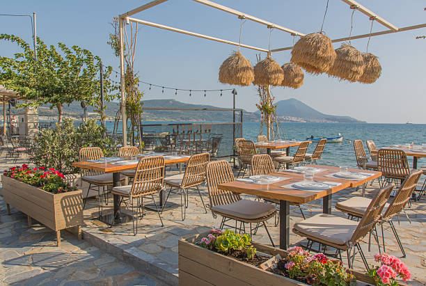 istock Modern idyllic beach restaurant with sea view 2236370925