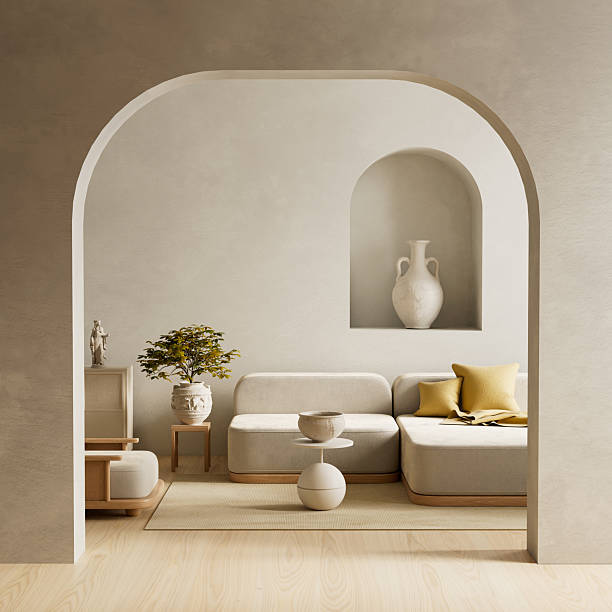 istock Modern japandi living room interior design. 3D illustration 2236370985