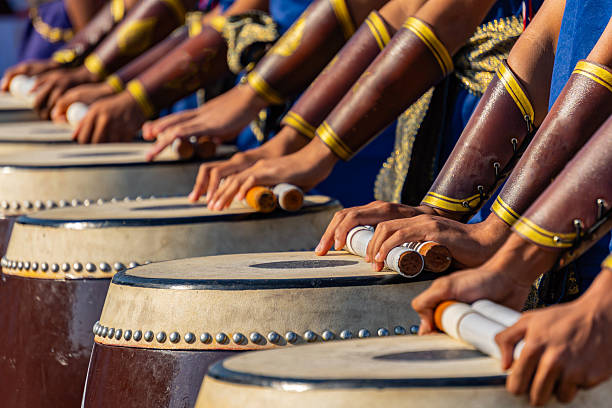 istock Drummers stand in rows, ready to play drums at various ceremonies. 2236376753