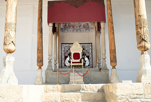 Bukhara, Uzbekistan, October 2 2024: the throne inside the  Ark of Bukhara.Ark of Bukhara is a massive fortress located in of Bukhara.