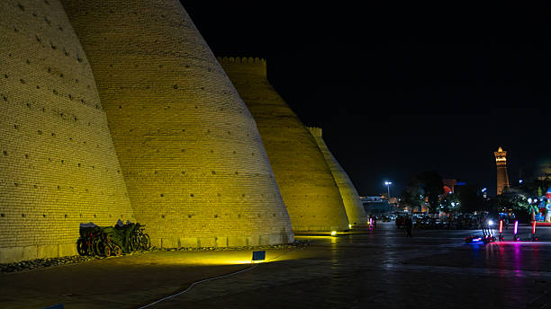 Bukhara, Uzbekistan, October 2 2024: the night view of Ark of Bukhara.Ark of Bukhara is a massive fortress located in of Bukhara.