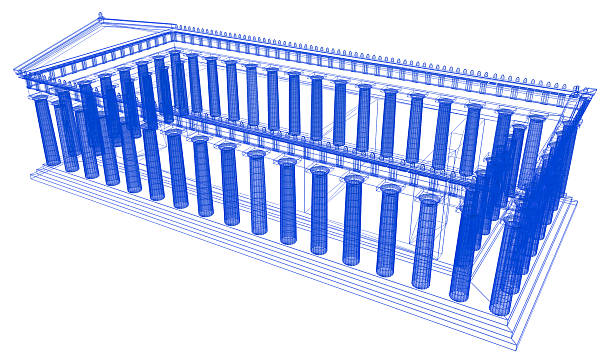 Wire-frame Pantheon Temple model on white background.