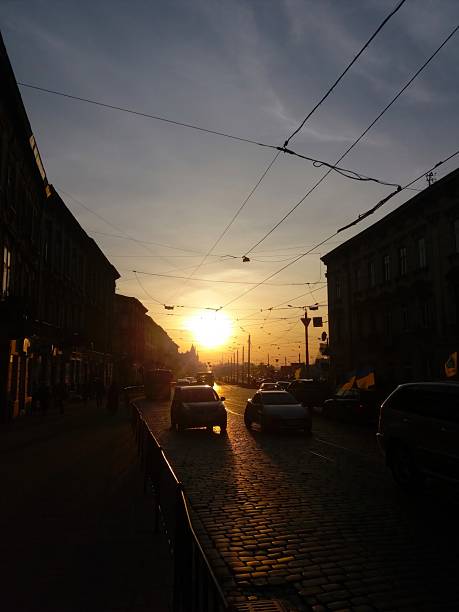 istock Evening Sunset on a Cobblestone Street in Lviv 2236387506