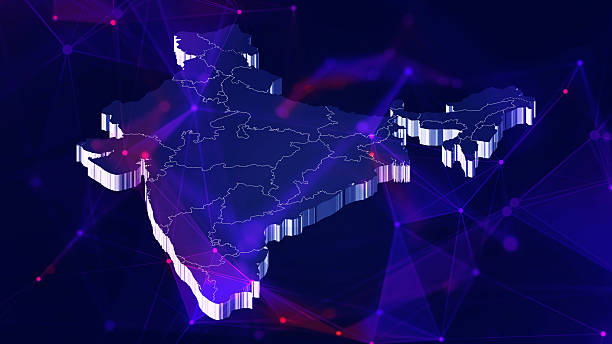 istock Digital map of India composited with plexus connection lines 2236393668