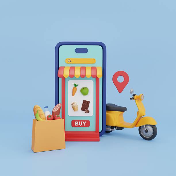 istock Online grocery delivery app for mobile orders. Scooter delivery. 2236396010