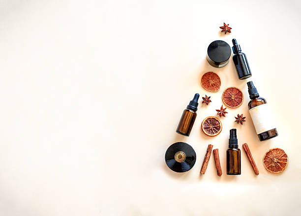 istock Winter skincare routine arranged in Christmas tree shape with natural ingredients with copy space 2236400242