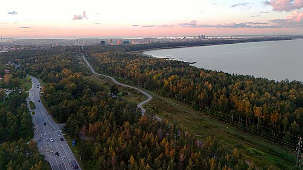 istock Beautiful autumn sunset view from a drone 2236400365