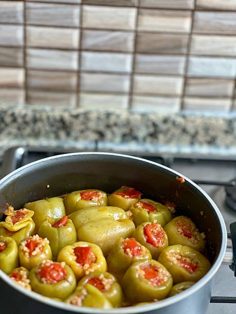 stuffed peppers in a pot