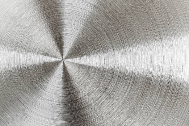 istock Circular brushed metal texture, silver metallic background. 2236401130