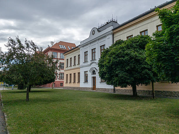 istock Urban buildings with green trees and cloudy sky 2236414069
