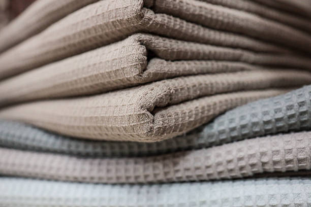 Close-up of Stacked Waffle Weave Towels