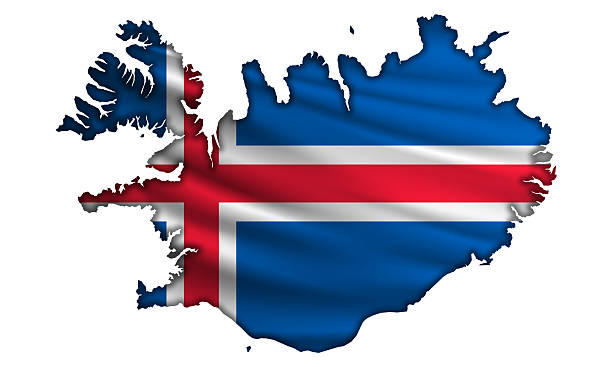 Flying abstract flag Iceland in the form of a map
