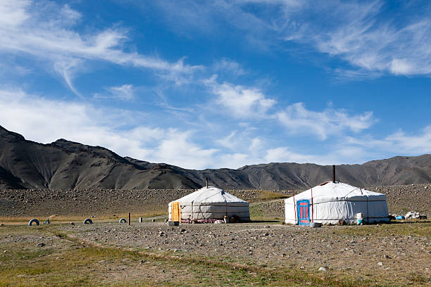 Traditional Mongolian house, Yurt view. Mongolia landscape