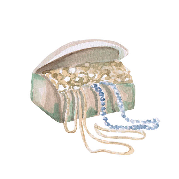 A pirate treasure chest. Isolated watercolor illustration of an underwater fairytale landscape for children's prints, clothing, and interior design for themed parties and children's rooms