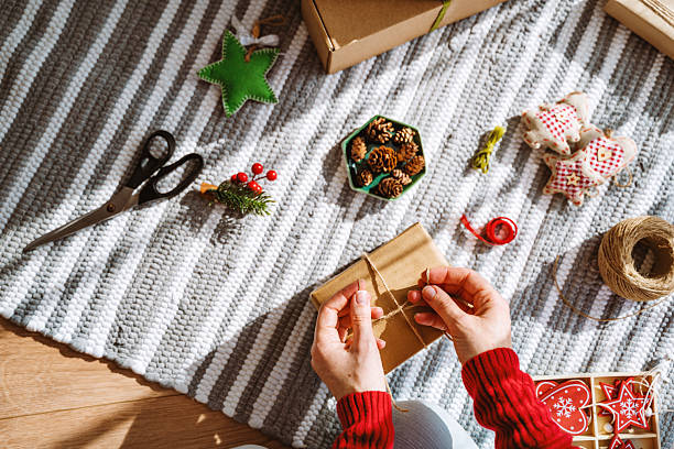 istock Eco-Friendly Christmas Gift Wrapping with Kraft Paper 2236434522