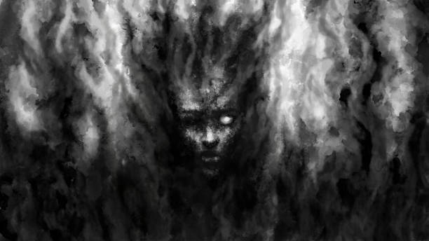 istock Evil witch demon holds her eye in her hand illustration. Horror fantasy genre. 2236435544