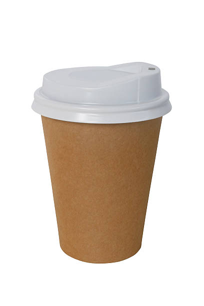 istock Disposable paper coffee cup with white plastic lid isolated on white background 2236450337