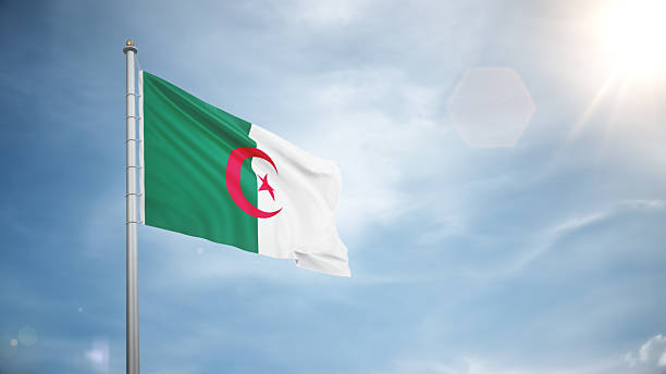 3d render Algeria Flag Waving in the Wind in Blue Sky, Concepts of Democracy and International Relations