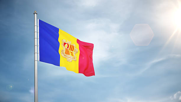 3d render Andorra Flag Waving in the Wind in Blue Sky, Concepts of Democracy and International Relations