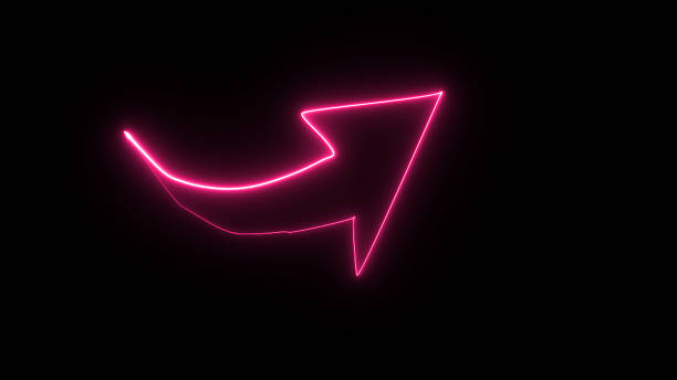 istock Neon color arrow points to the left. An arrow in the darkness that glows. Glowing neon arrow sign on black background. 2236451210