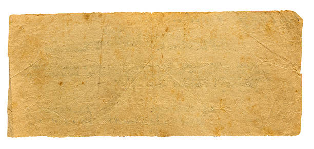 yellow brown long sheet of antique paper isolated on white background