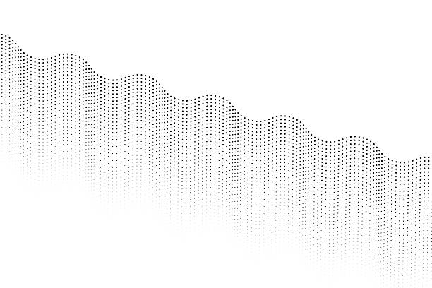 Rippled dot gradient pattern forming a wave-like design. Black dots vary in density, creating a flowing, dynamic effect across a white background. The arrangement evokes motion and energy, with an abstract and futuristic appearance, often used in innovative computer graphics and design. Gradual transition from dense to sparse dots enhances the sense of movement and depth.