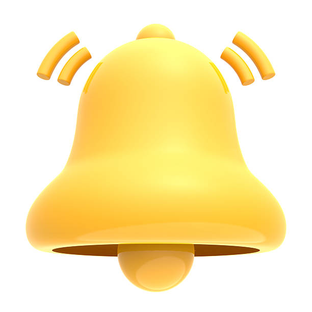3d notification bell icon isolated on white background. 3d render yellow ringing bell with new notification for social media reminder. Realistic icon