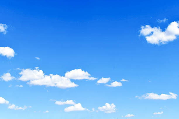 Blue sky with white fluffy cloud. Cumulus clouds background. Cloudscape morning sky. The concepts of freedom of life, never give up and positive though energy.