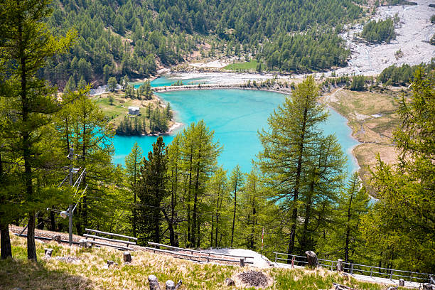 istock Breathtaking view on Alpine lake from above 2236485296