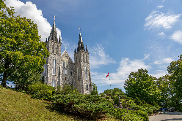 Steeples of St. Dunstan's Basilica Cathedral in downtown Charlottetown, Prince Edward Island.