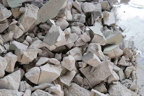 istock Broken concrete, Piles of lightweight construction bricks after house demolition 2236489697