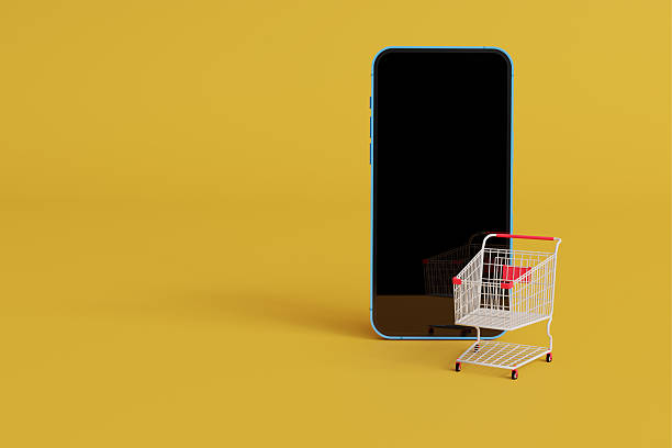 istock 3D background image showing online shopping with blank background to insert text in the advertisement. 2236498194