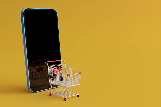 istock 3D background image showing online shopping with blank background to insert text in the advertisement. 2236498238