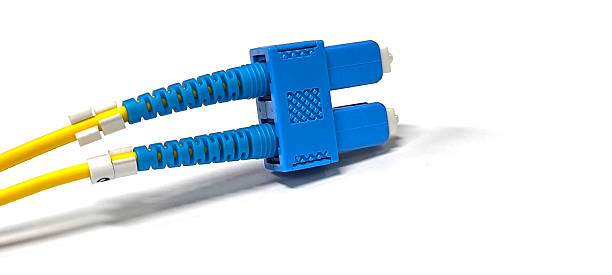 istock Blue fiber optic cable with yellow cable on a white background. 2236501842