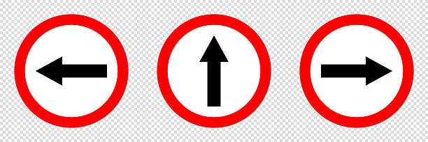 bewegen sie sich nach links, vorwärts, rechts, warnzeichensammlung, bewegen sie die richtung, aufmerksamkeit, roter kreis, vektor-piktogramm - fahrstuhlanzeige stock-grafiken, -clipart, -cartoons und -symbole