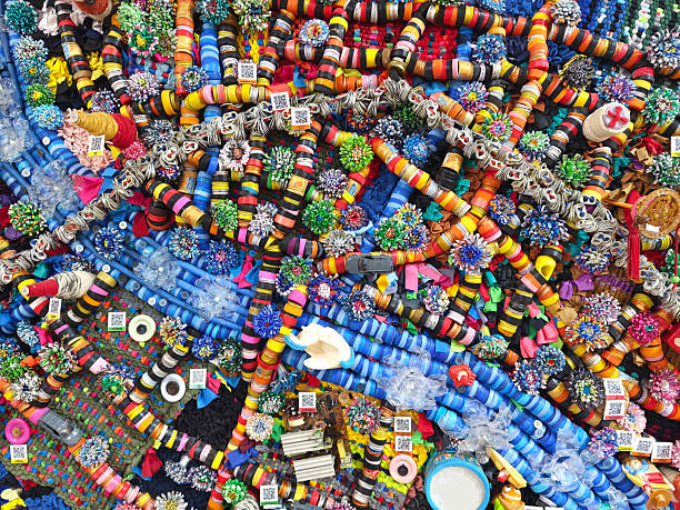 A vibrant and intricate abstract artwork featuring a multitude of colorful shapes and textures