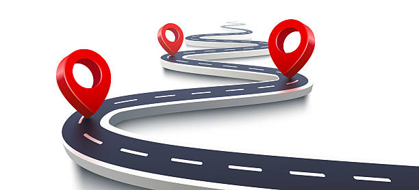 ilustraciones, imágenes clip art, dibujos animados e iconos de stock de mapa de carreteras con símbolo de icono de pin de ubicación 3d o marcadores de navegación de ruta de viaje gps y puntero de lugar de transporte. - eventos de la vida