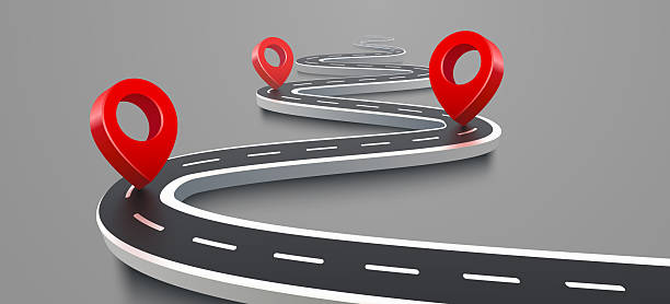 istock Road map with 3d location pin icon symbol or gps travel route navigation markers and transportation place pointer. 2236524039