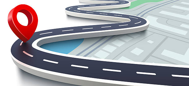 istock Road map with 3d location pin icon symbol or gps travel route navigation markers and transportation place pointer. 2236524040