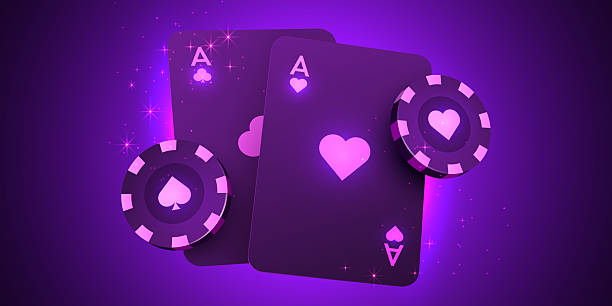 istock Poker card with casino chips. Neon casino banner. 2236524106