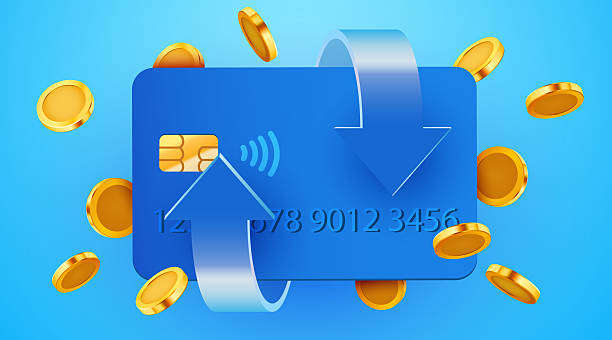 istock Cashback icon with credit card isolated on blue background. Cashback or money back label. 2236524205