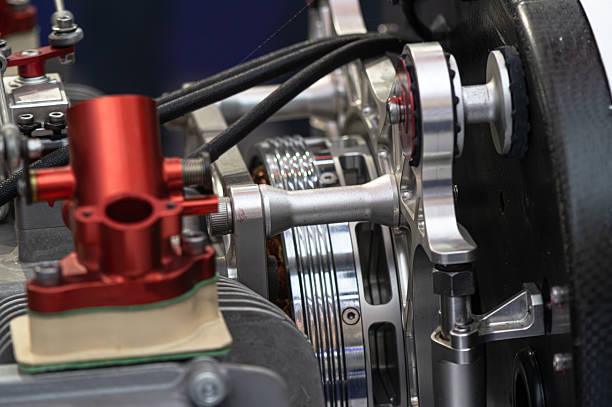 istock Close up of complex red and silver engine parts 2236525920
