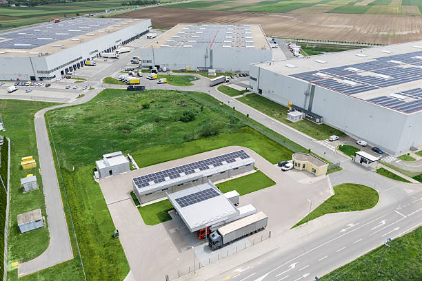 istock Logistics centers with solar panels on roofs. 2236527317