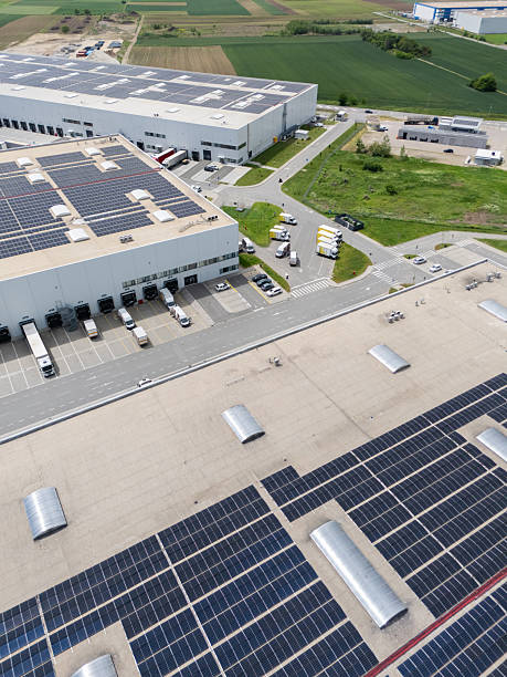 istock Logistics centers with solar panels on roofs. 2236527424