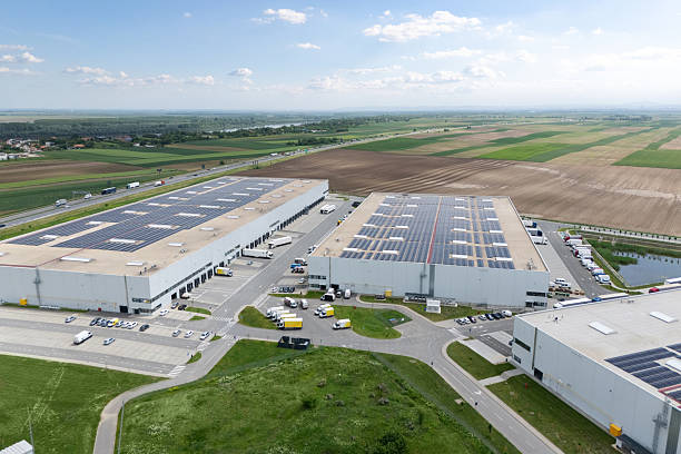 istock Logistics centers with solar panels on roofs. 2236527623