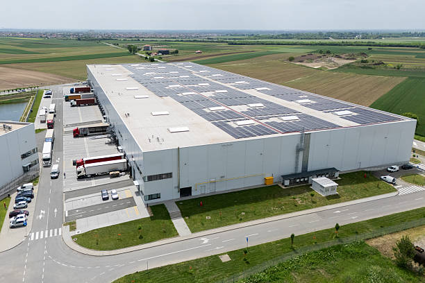 istock Logistics centers with solar panels on roofs. 2236527896