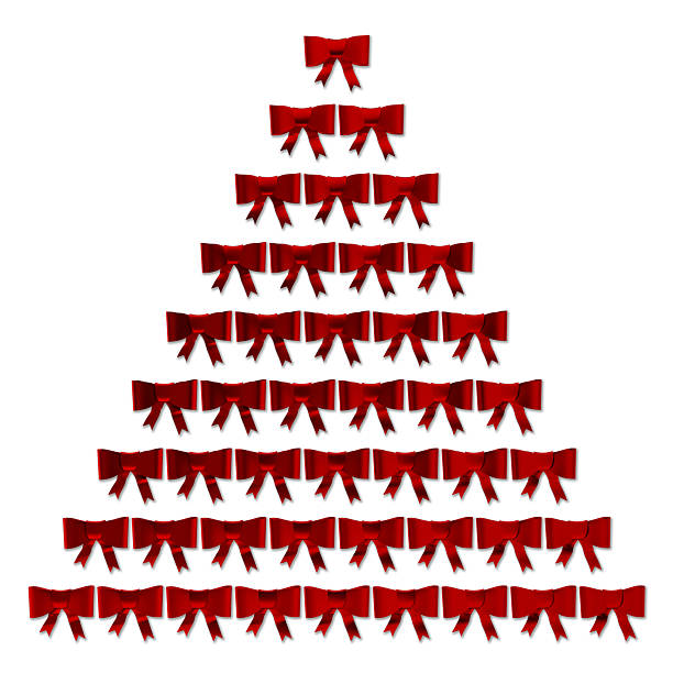 3D illustration. Christmas. Gift wrapping bows arranged in the shape of a Christmas tree. Use with space for text.