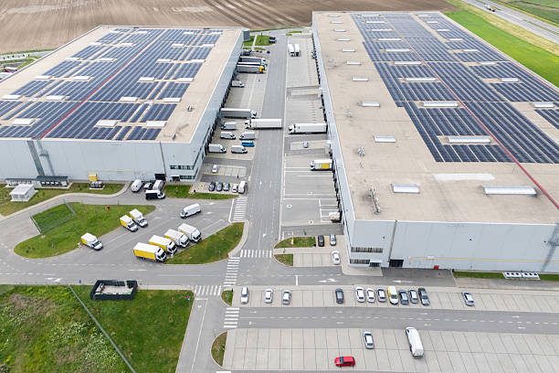 istock Logistics centers with solar panels on roofs. 2236528064