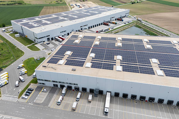 istock Logistics centers with solar panels on roofs. 2236528985