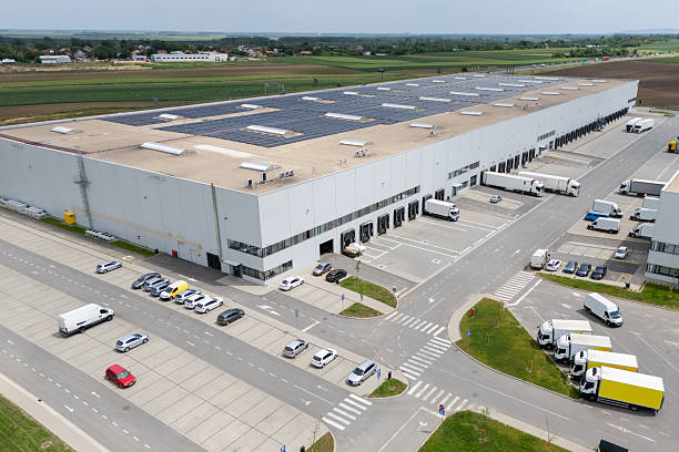 istock Logistics centers with solar panels on roofs. 2236529268
